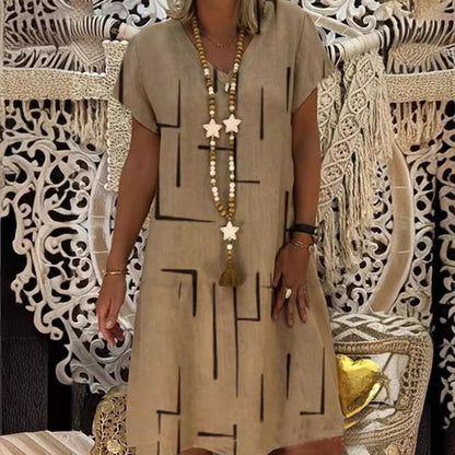 【🏆50% de descuento】 👗【S-5XL】Vestido de algodón estampado con cuello en V