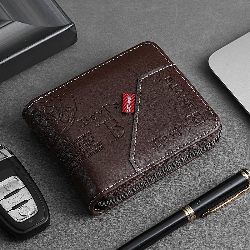 🔥🔥【Vremenski ograničena ponuda】Novi i elegantni muški kratki novčanik s patentnim zatvaračem u retro stilu.