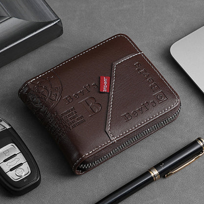 🔥🔥【Vremenski ograničena ponuda】Novi i elegantni muški kratki novčanik s patentnim zatvaračem u retro stilu.