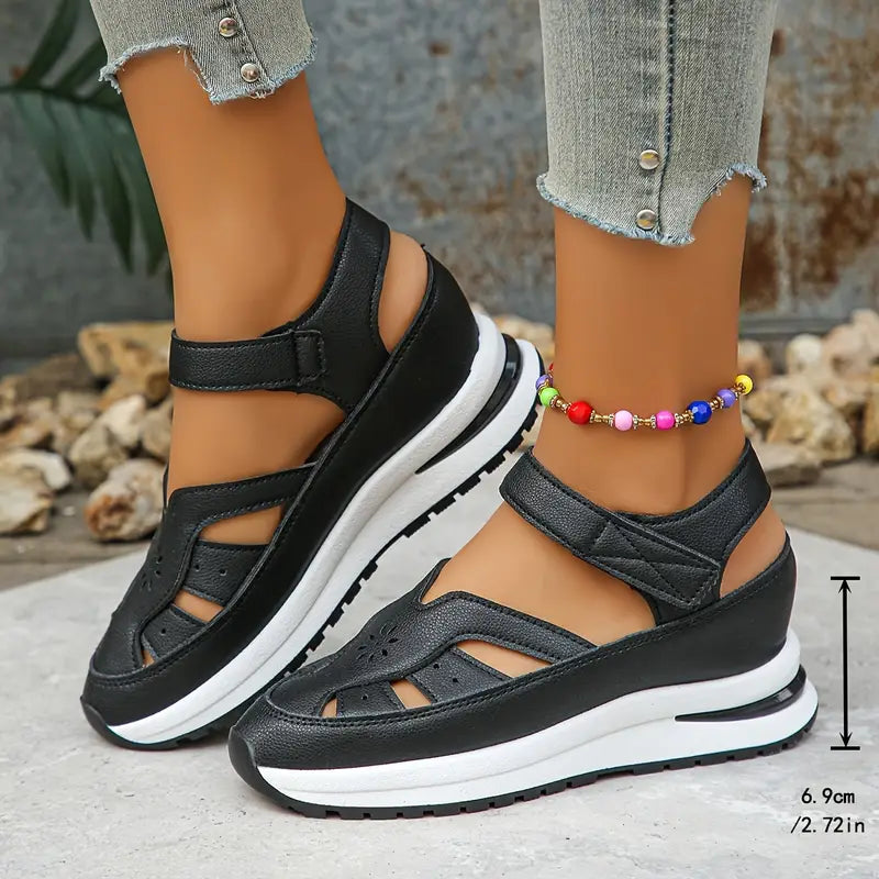 😍🌸【Tallas 35-44】Sandalias de cuña huecas de gran tamaño para mujer, nuevo modelo 2025, hechas de cuero genuino y cómodas de llevar