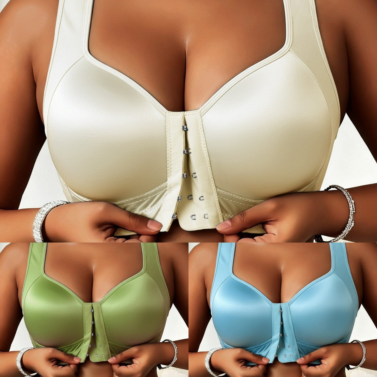 😍👙【Pakiranje od 3 komada】【40-100 kg】Ženski grudnjak za podizanje tijela bez žice, za veće veličine, s kopčanjem sprijeda i protiv opuštanja