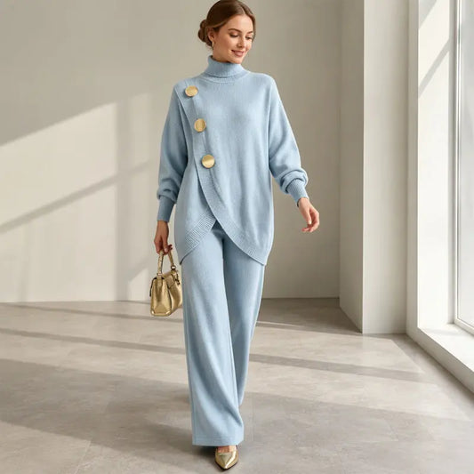 ✨🔥 Pół ceny + darmowa dostawa 👗Elegancki damski komplet: golf i spodnie z szerokimi nogawkami — wygodny i modny