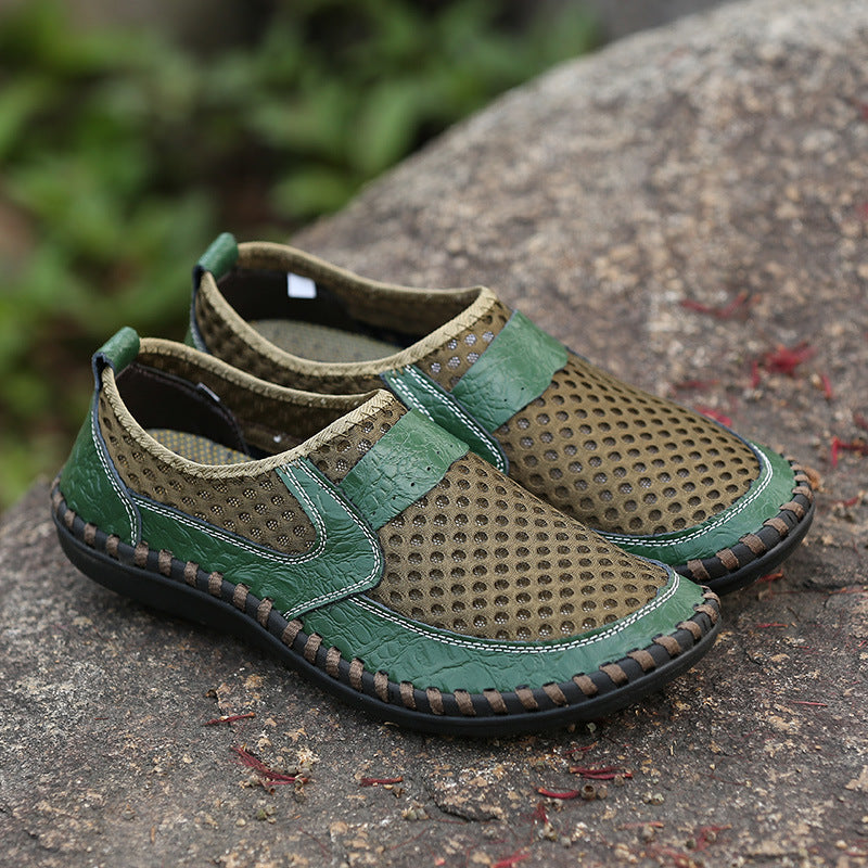 👞【39-50】Zapatos casuales de goma sin cordones para hombre con diseño de malla calada, ideales para exteriores.
