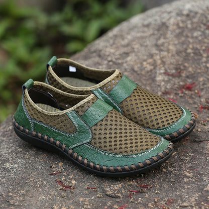 👞【39-50】Zapatos casuales de goma sin cordones para hombre con diseño de malla calada, ideales para exteriores.