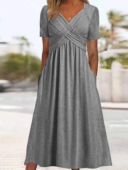 💟【Zľava 50%】【Kúp 1 a 1 zadarmo】【Veľkosti S-3XL】Jednofarebné ležérne midi šaty