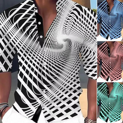 👔【S-6XL】Męska bawełniana koszula z nadrukiem-3648369