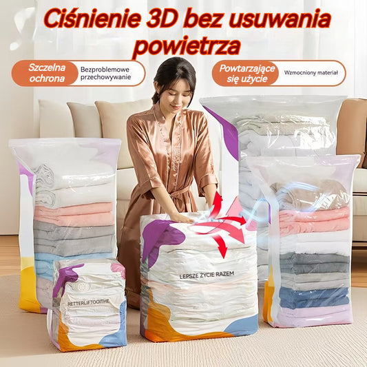 🧳【Zestaw 5 elementów】💨 Duży kompresowalny worek próżniowy, bez pompki, szczelny, wytrzymały materiał, oszczędza miejsce w walizkach oraz szafach domowych ✈️