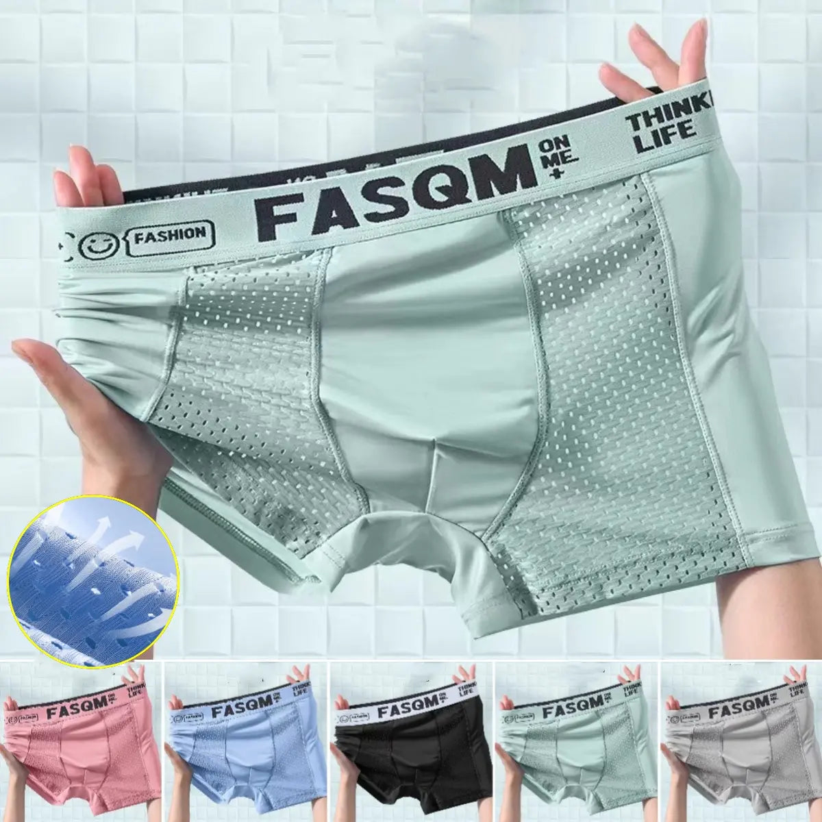 💥👍【Kup 6, otrzymaj 6 gratis】【L-4XL】Męskie bokserki z przewiewnej lodowej jedwabnej siatki