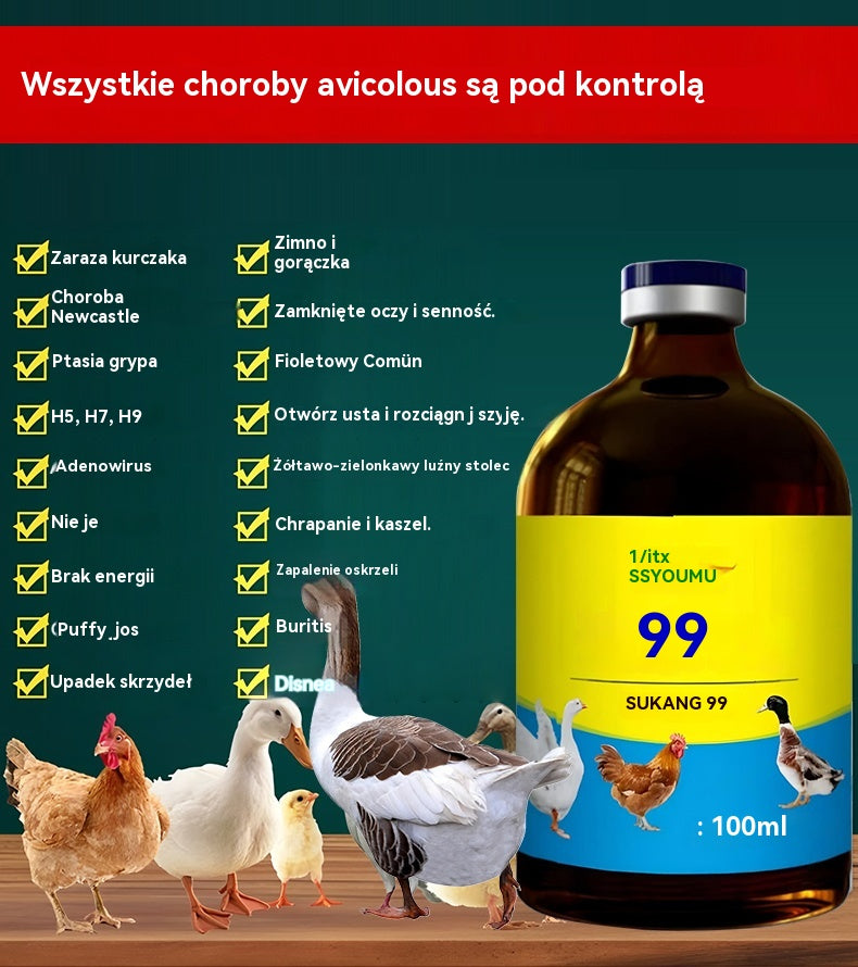 [2/4/6/8 butelek] 💊🐓🦆🕊️ Lek na ptasią grypę, utratę apetytu, biegunkę i kaszel u drobiu, kurczaków, kaczek i gęsi. 1 butelka 100 ml.