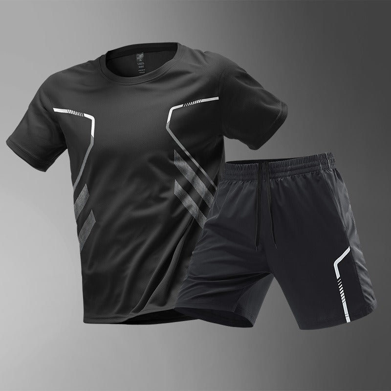 [M-5XL] Muško sportsko odijelo od 2 dijela od ledeno svilenog materijala koje se brzo suši - udobna majica kratkih rukava i kratke hlače