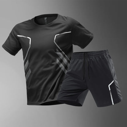 [M-5XL] Muško sportsko odijelo od 2 dijela od ledeno svilenog materijala koje se brzo suši - udobna majica kratkih rukava i kratke hlače