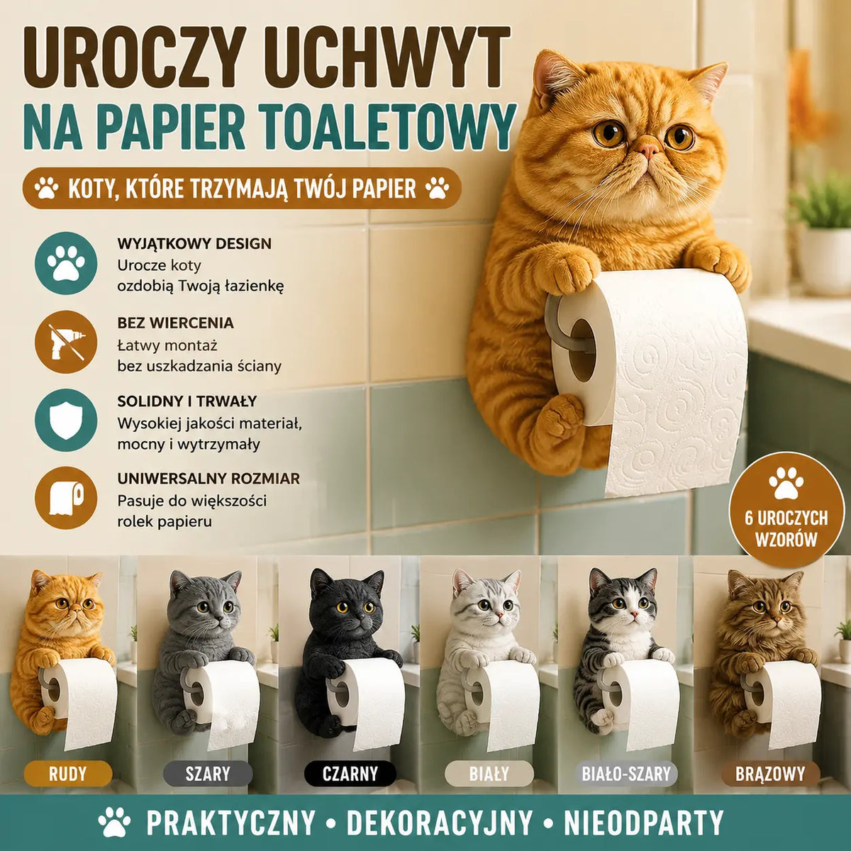 🐱Uroczy uchwyt na papier toaletowy z motywem kota