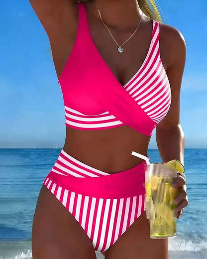 👙【40-100 kg】Dvodijelni šareni bikini s blokovima i prugama