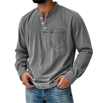 👔🔥【40-120 kg】Camisa vaquera para hombre de manga larga, cuello en V y bolsillo ✅️Pago contra entrega