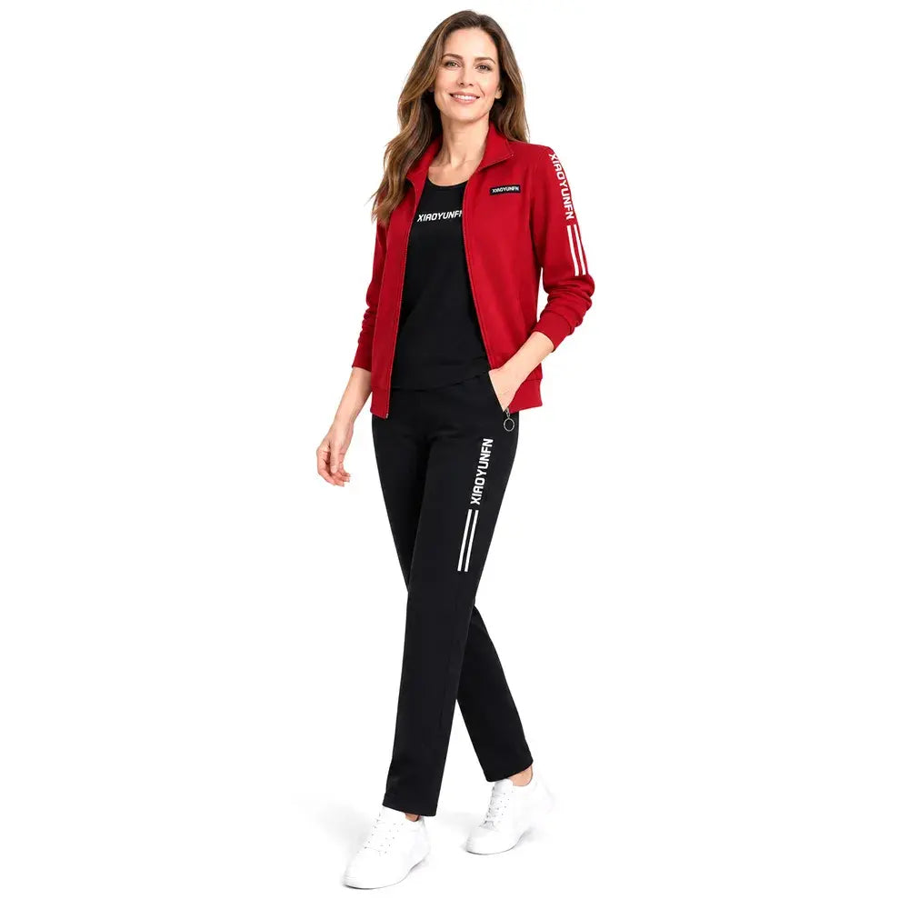 🌸Elegancja i najwyższy komfort! Elegancki, trzyczęściowy komplet sportowy dla kobiet (kurtka zapinana na zamek + koszulka + spodnie dresowe / Rozmiary: M-6XL)! ✨