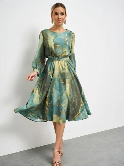 🔥👗Top hit 2026 Akcia【S–5XL】 rochie verde elegantă cu mânecă lungă și fustă!