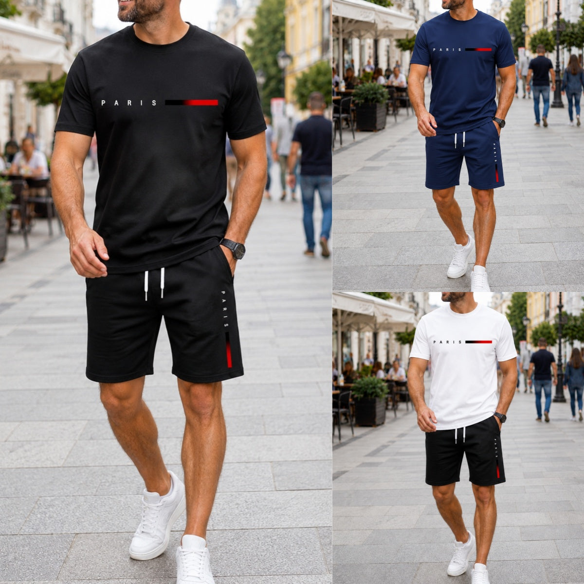 🔥【50% rabatu】✨Męski 2-częściowy letni zestaw sportowy – wygodna koszulka z krótkim rękawem i spodenki na co dzień i do domu