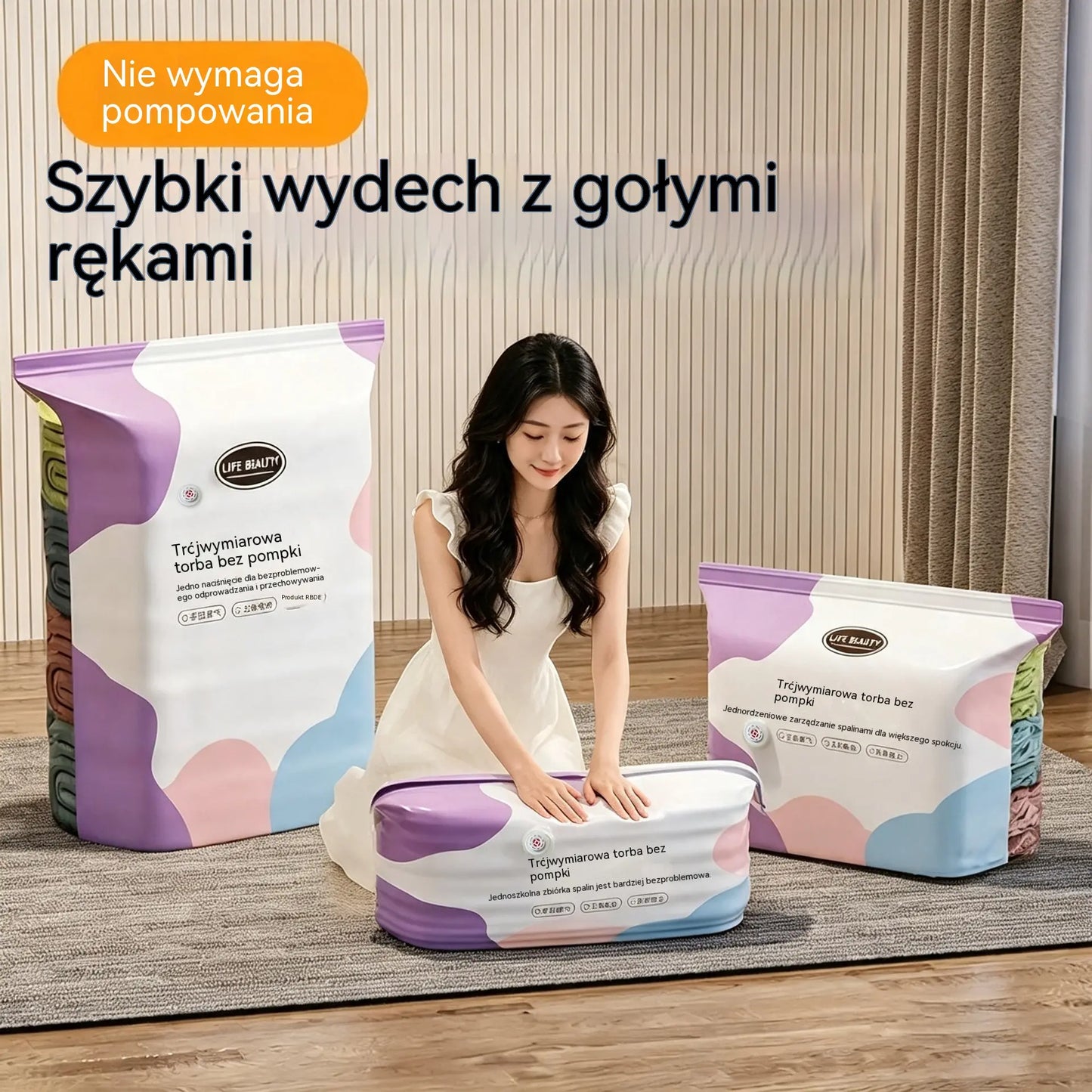 🧳 5 sztuk za jedyne 129 zł 💨 Duże, elastyczne worki próżniowe do przechowywania: Nie wymagają pompki, są szczelne, idealne do oszczędzania miejsca w walizce i w domu ✈️