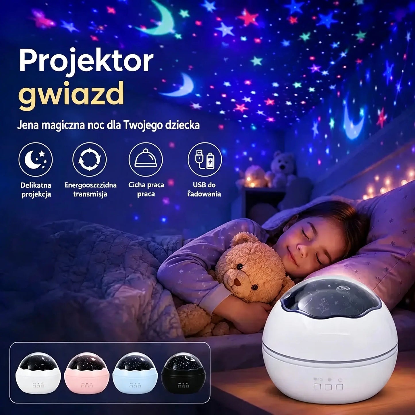 🌠✨Projektor gwiazd na niebie, lampka nocna, obrotowa lampa LED🎁