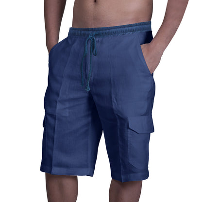 👖⛵ 50% zniżki 🔥【50–100 kg】Męskie lniane spodenki cargo ze ściągaczami i wieloma kieszeniami ✅️Płatność przy odbiorze