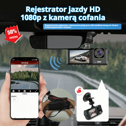 🔥Hit Sprzedaży 【Rabat 50%】📱Rejestrator jazdy samochodowy | Full HD 1080p | Z kamerą cofania