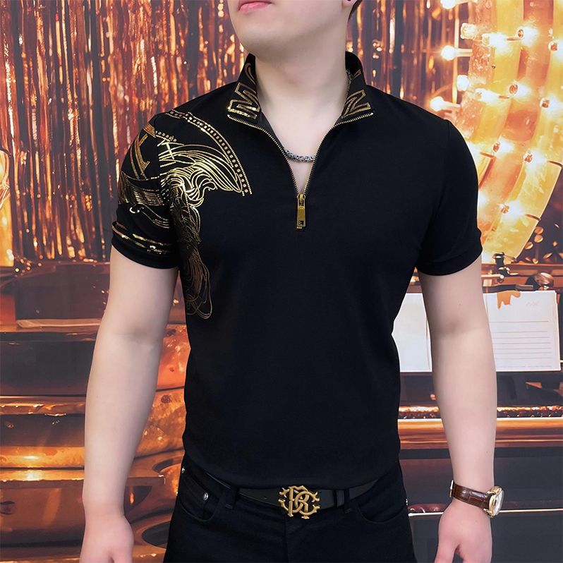 👔【50% de descuento】🔥【Excelente relación calidad-precio】Polo elegante con solapa con muescas y cremallera para hombre: negro clásico con bordado exquisito