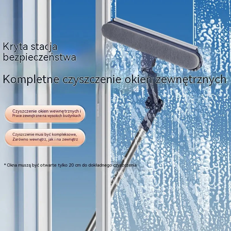 ✨💧Dwustronna myjka do okien 2 w 1 z teleskopowym uchwytem, przeznaczona do mycia okien w budynkach wysokościowych.