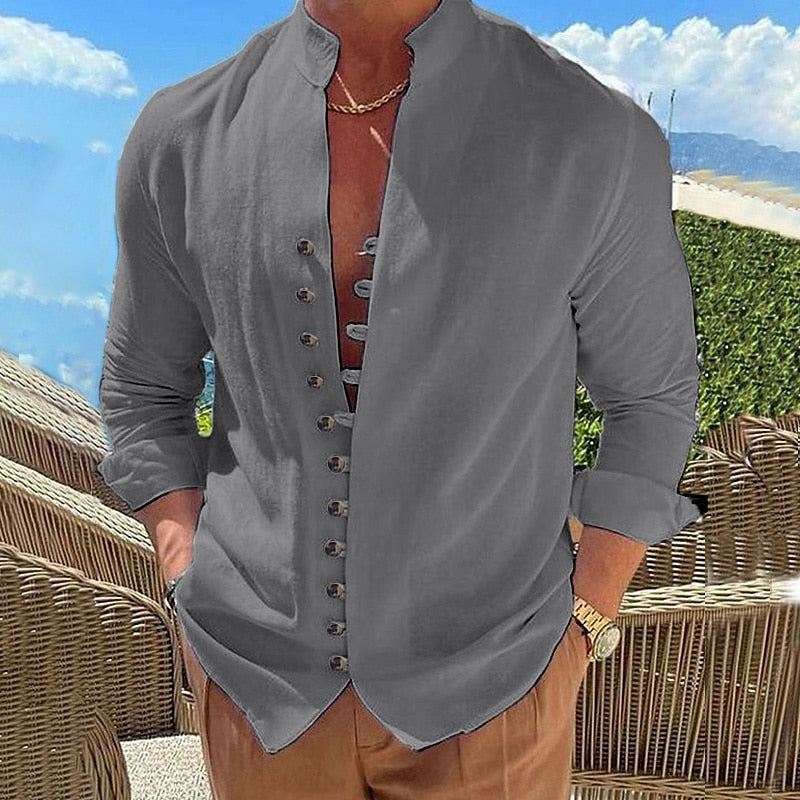👔✨[S-3XL] Camisa de algodón con botones para hombre nueva de verano, adecuada para vacaciones, vida diaria y trabajo.