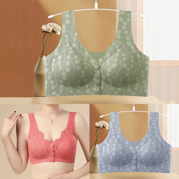 😍【Paquete de 3 piezas】Sujetador sin aros con botón frontal para mujer