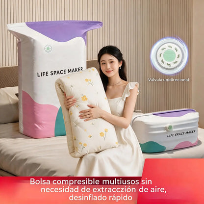 🧳 Pack de 5【Compra 3 y Llévate 2 GRATIS】Bolsas de Almacenaje al Vacío para Ropa, Sin Bomba, Bolsas Cúbicas Grandes para Ahorrar Espacio en Organizar Armarios, Viajes y Mudanzas