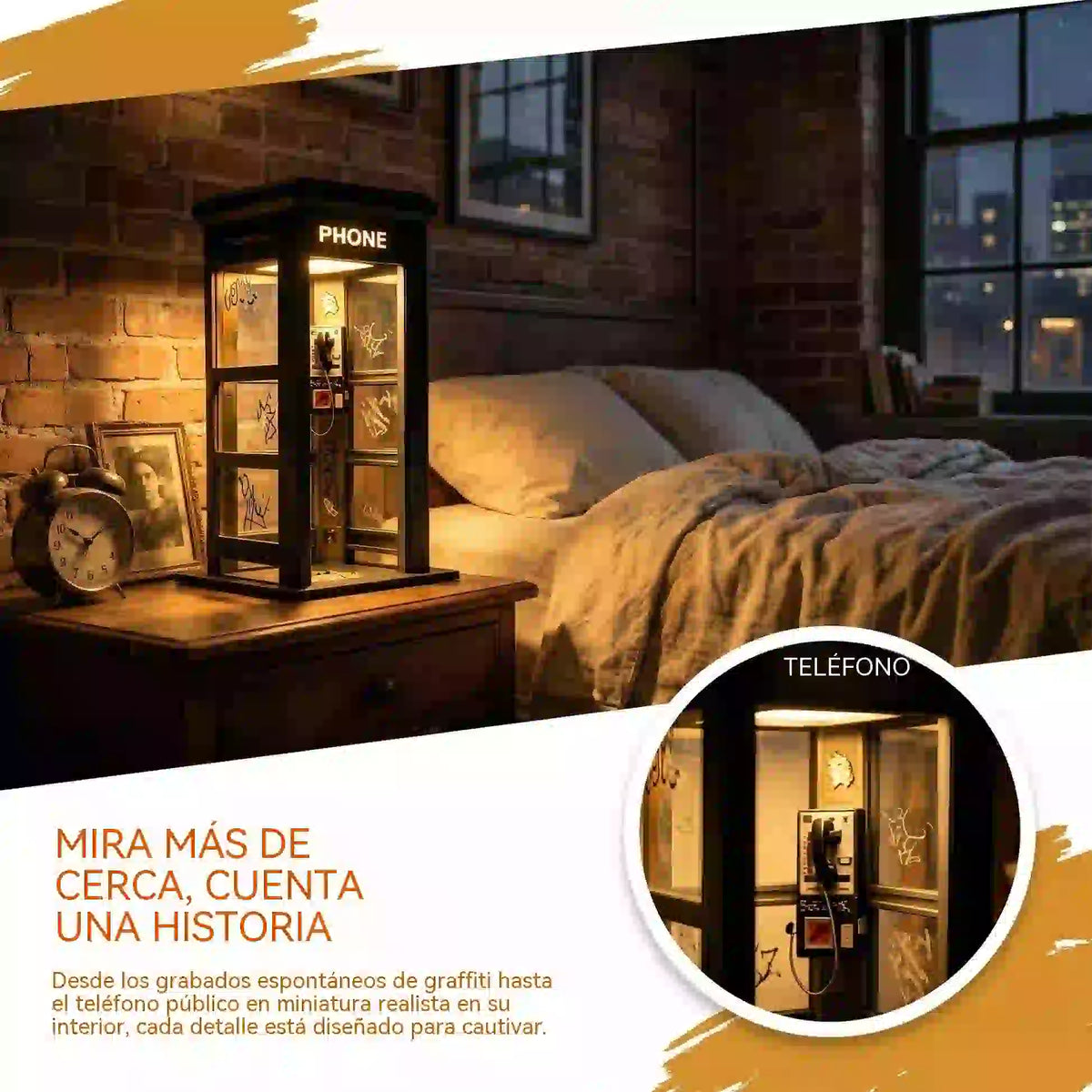 ✨⏰Lámpara de ambiente con forma de cabina telefónica vintage: diseño nostálgico con luz ambiental cálida 💡📞