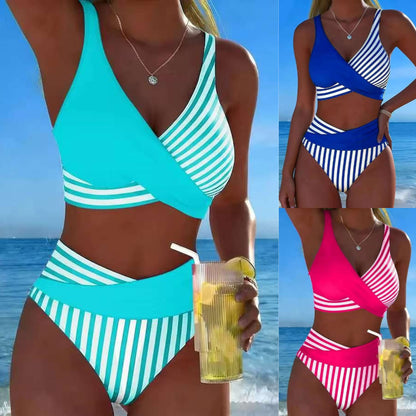 👙【40-100 kg】Dvodijelni šareni bikini s blokovima i prugama