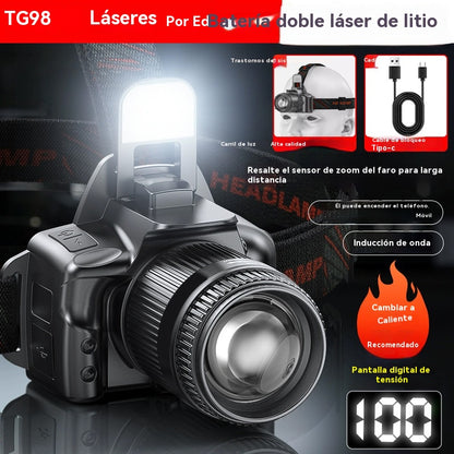 💡【50% OFF】Potente linterna frontal de inducción para uso doméstico, uso al aire libre, zoom, largo alcance, recargable, larga duración, caminata nocturna, aventura, pesca nocturna