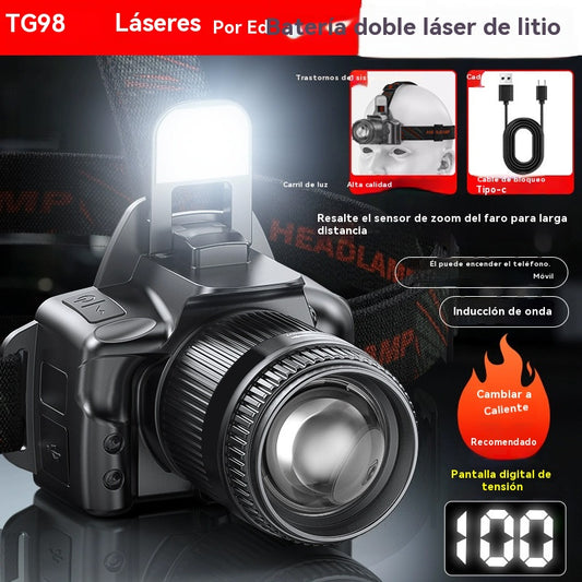 💡【50% OFF】Potente linterna frontal de inducción para uso doméstico, uso al aire libre, zoom, largo alcance, recargable, larga duración, caminata nocturna, aventura, pesca nocturna