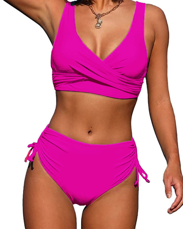 🏖️👙【Produs nou cu reducere】🌴【S-3XL】Costum de baie bikini pentru femei, culoare uni, cu uscare rapidă, confortabil și respirabil, vara 2025