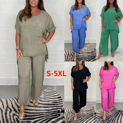 💃💃【S-5XL】 Traje casual de talla grande para mujer 2025 【Top + Pantalones】