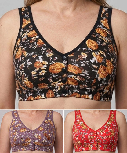 【Set od 3 dijela s 50% popusta💥】Grudnjak bez žice s printom i kopčanjem sprijeda, plus size, za žene srednje i starije dobi