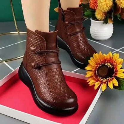 💥💥😍50% zniżki!【35-40】Te stylowe i ciepłe damskie skórzane buty idealnie sprawdzą się zimą. Wykonane są z wysokiej jakości skóry i zapinane na boczny zamek błyskawiczny.