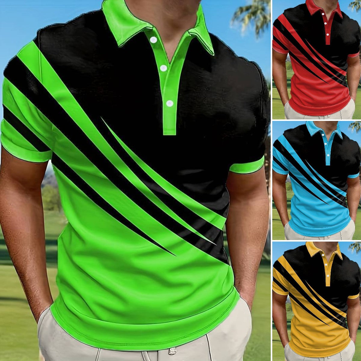 🔥【2 za 139 zł.】👔【S-6XL】Nowa letnia męska koszulka POLO w paski z nadrukiem 3D
