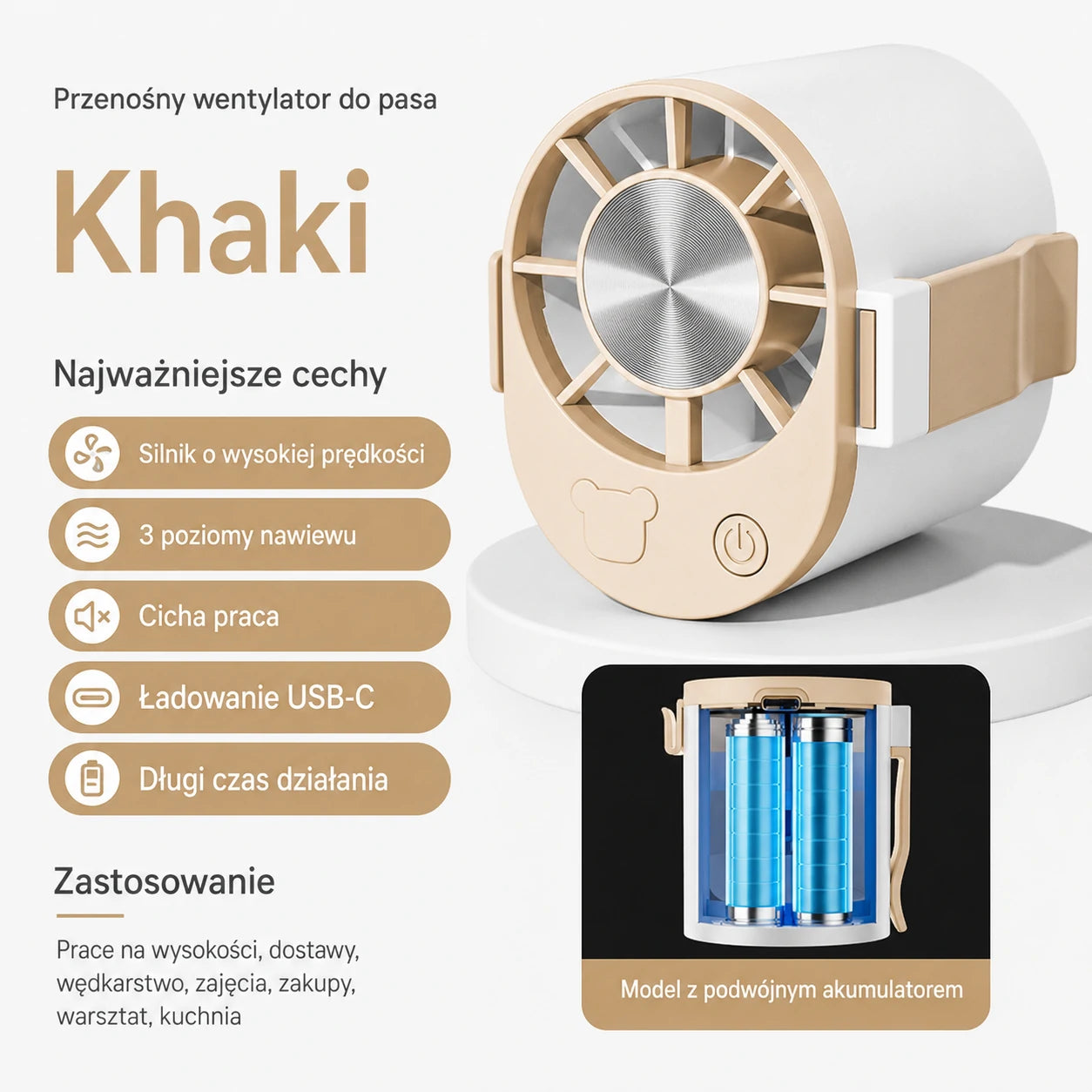 🔥【Kup 1, odbierz 1 gratis】🌀 Mini wentylator o dużej mocy, cichy, długi czas pracy, przypinany do paska, przewiewny, lekki do noszenia