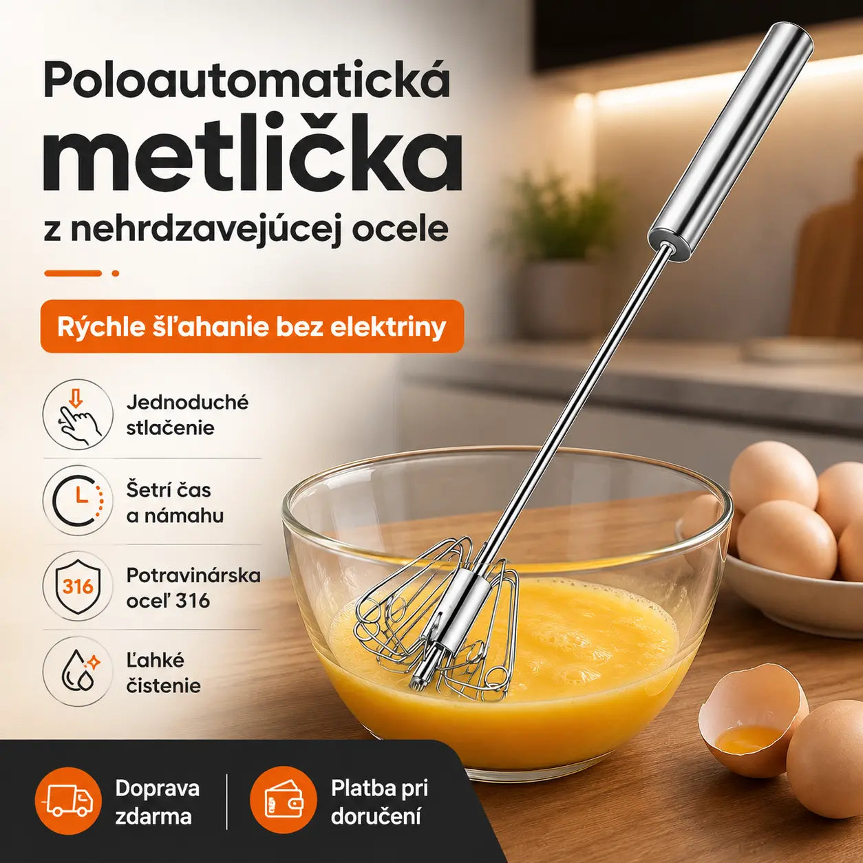🎁🔥Kúpte jeden kus, druhý dostanete zadarmo (2 kusy)🎁Poloautomatické a manuálne šľahače vajec z nehrdzavejúcej ocele