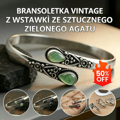 🔥✨【2 sztuki za 109 zł】Elegancka bransoletka damska vintage S925, srebro z zielonym agatem