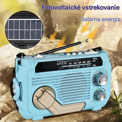 Prenosná núdzová rádiostanica s manuálnym nabíjaním a LED svetlom