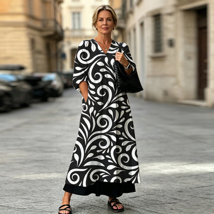 🔥Hit Sprzedaży 【Rabat 50%】✨ 【S–5XL】 Sukienka damska z okrągłym dekoltem i nadrukiem. Przewiewna, wygodna i modelująca sylwetkę.