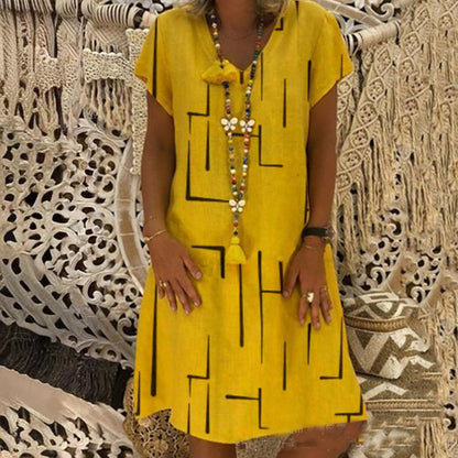 【🏆50% de descuento】 👗【S-5XL】Vestido de algodón estampado con cuello en V