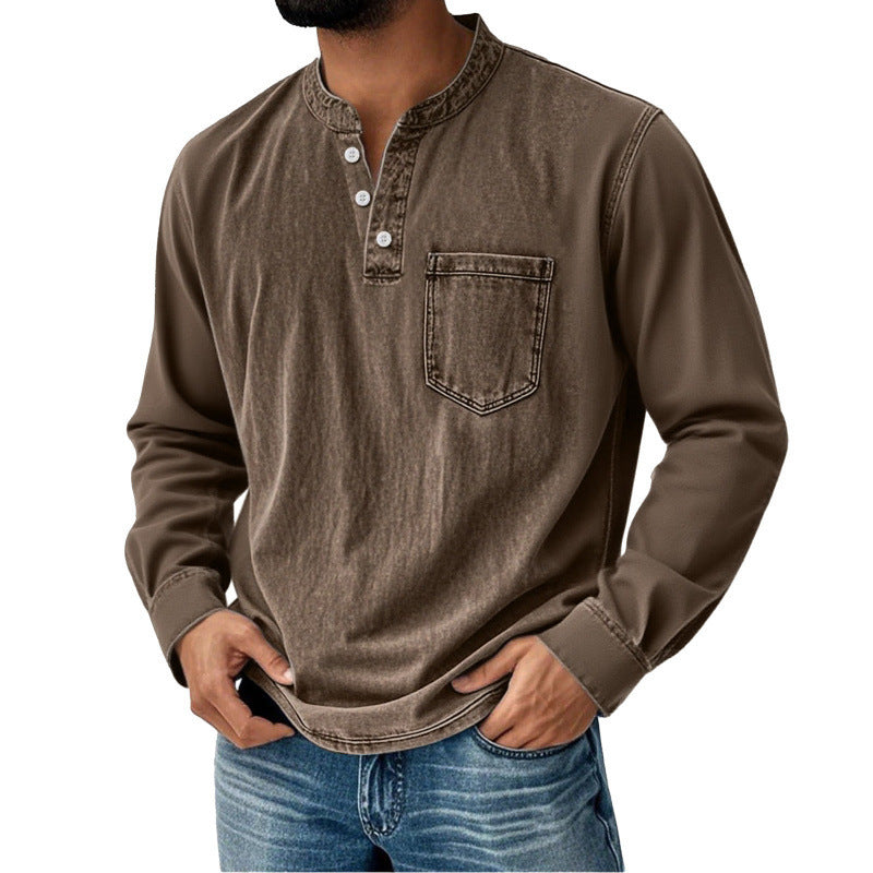 👔🔥【40-120 kg】Camisa vaquera para hombre de manga larga, cuello en V y bolsillo ✅️Pago contra entrega