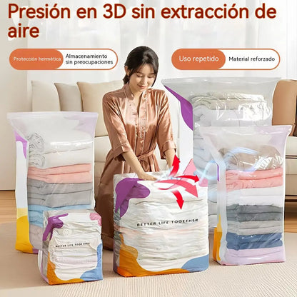 🧳【Juego de 5 piezas reforzado】💨 Bolsas de almacenamiento al vacío con compresión automática, reutilizables