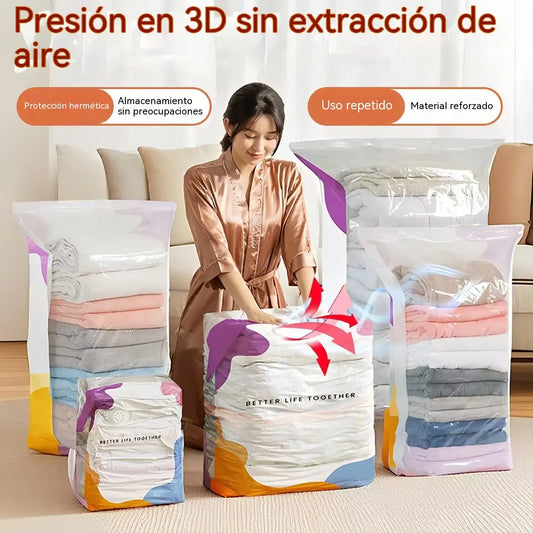 🧳【Juego de 5 piezas reforzado】💨 Bolsas de almacenamiento al vacío con compresión automática, reutilizables