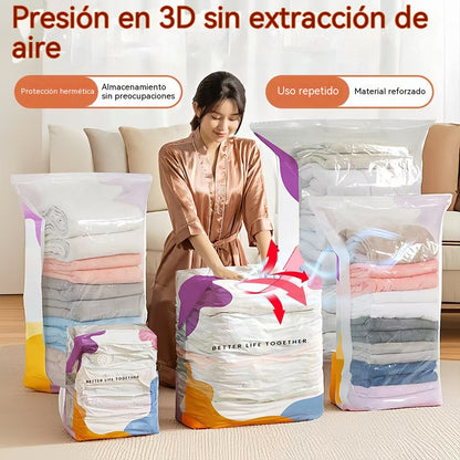 🧳【Juego de 5 piezas reforzado】💨 Bolsas de almacenamiento al vacío con compresión automática, reutilizables