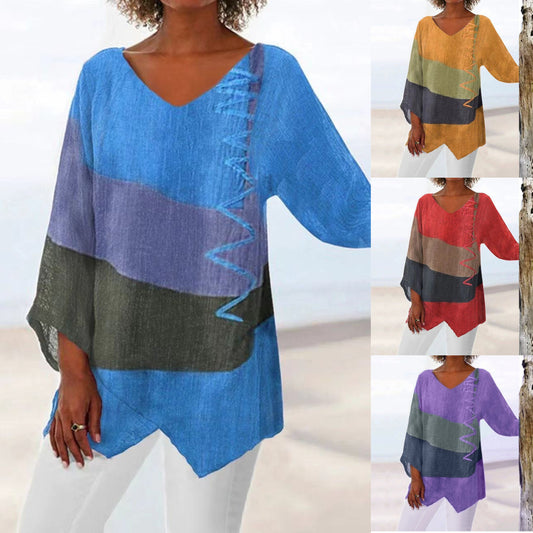 🔥Hit Sprzedaży 【Rabat 50%】😍【S~5XL】Damski elegancki sweter codzienny z dekoltem w seryjkę V, długim rękawem, artystycznym wzorem i nadrukiem